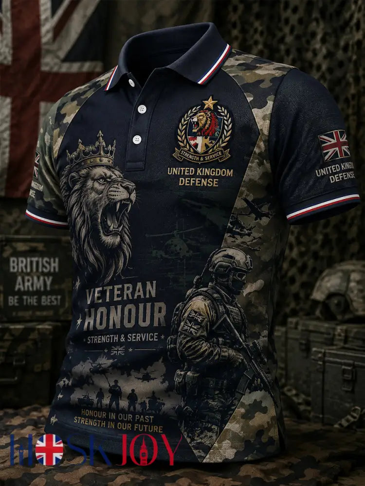 Men’s Short-Sleeve Polo Shirt With Vintage Military-Style Print - A / S