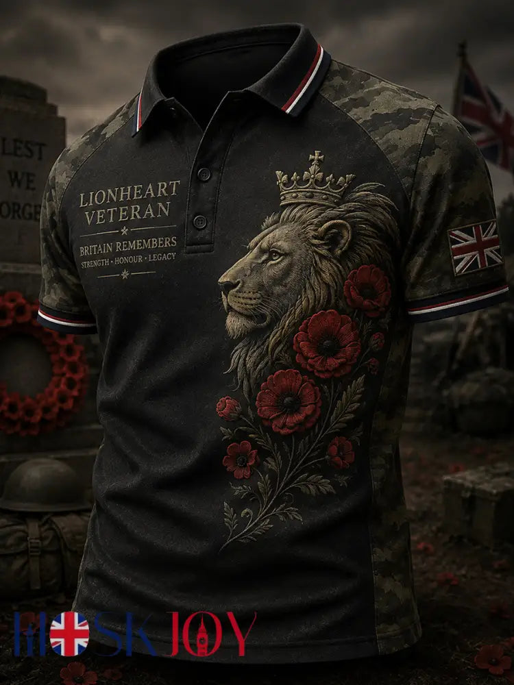 Men’s Short-Sleeve Polo Shirt With Vintage Military Veteran Commemorative Print - A / S