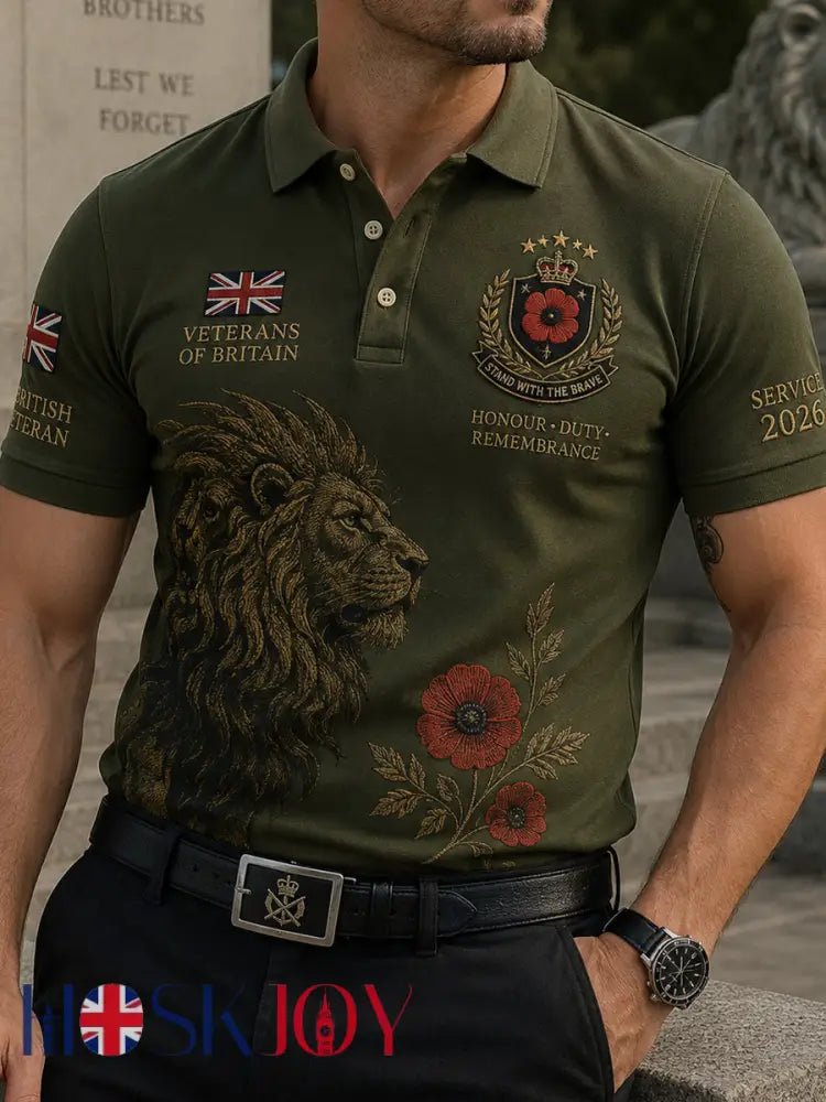 Men’s Short-Sleeve Polo Shirt With Vintage Veteran Commemorative Print - A / S