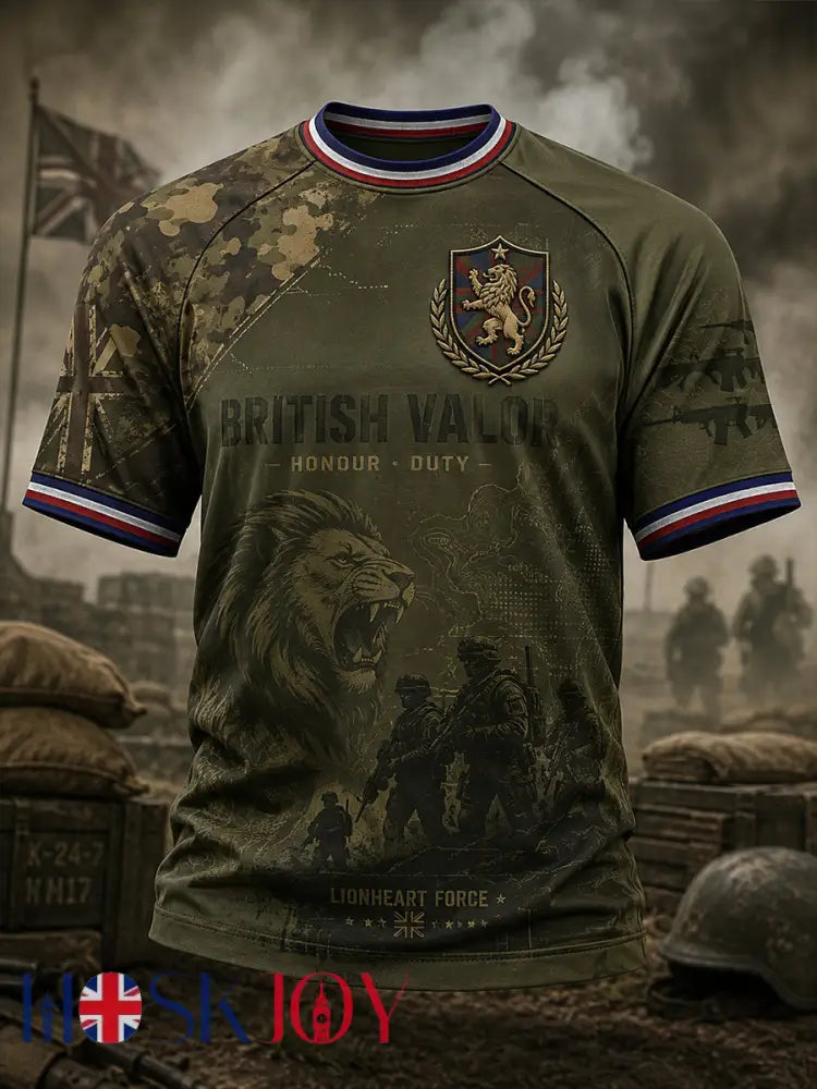 Men’s Short-Sleeve Raglan Top With Vintage Military-Style Print - A / S