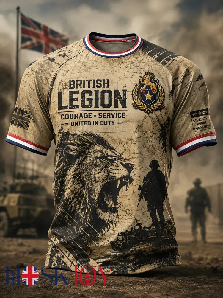 Men’s Short-Sleeve Raglan Top With Vintage Military-Style Print - A / S