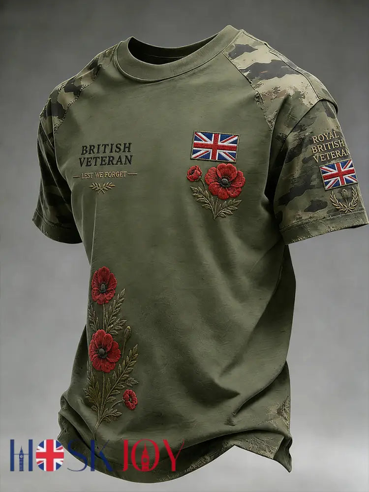 Men’s Short-Sleeve T-Shirt With Vintage Veteran Commemorative Print - A / S