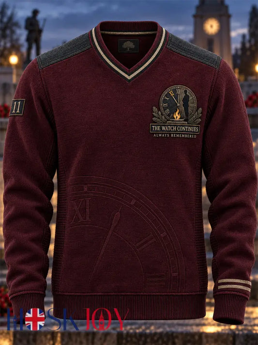 Men’s THE WATCH CONTINUES Print V-neck Sweatshirt - Wine Red / S