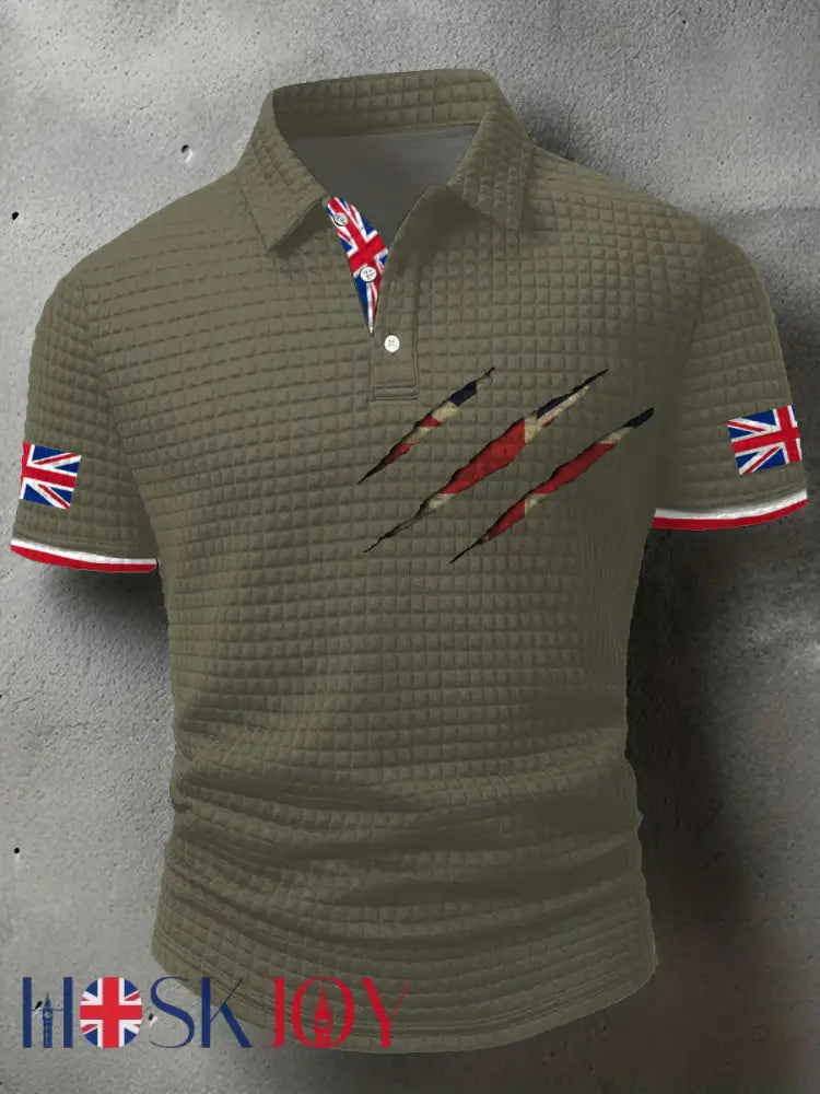 Men’s UK Flag Art Printed Casual Tops - Army Green / S