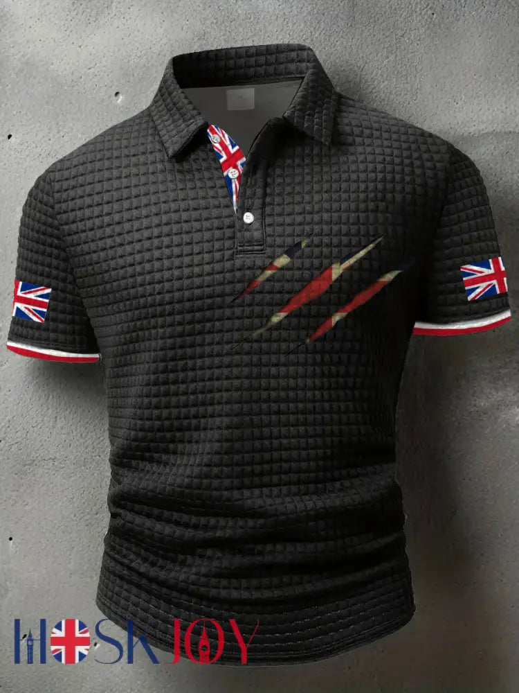 Men’s UK Flag Art Printed Casual Tops - Black / S