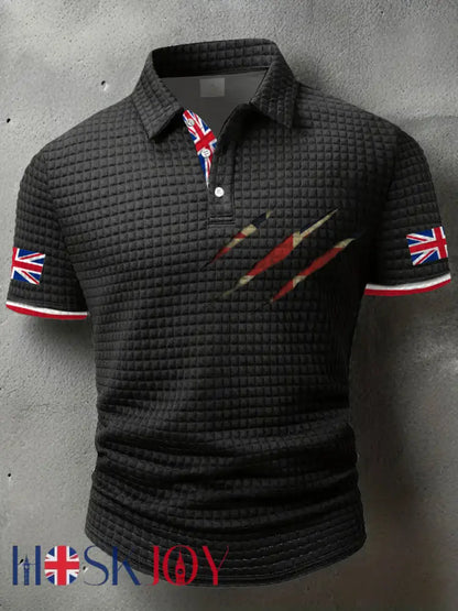 Men’s UK Flag Art Printed Casual Tops - Black / S
