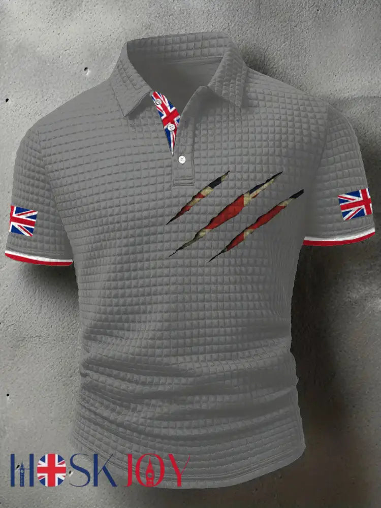 Men’s UK Flag Art Printed Casual Tops - Light Gray / S