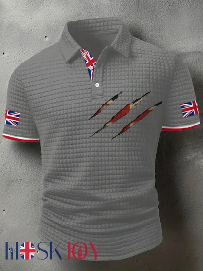 Men’s UK Flag Art Printed Casual Tops - Light Gray / S