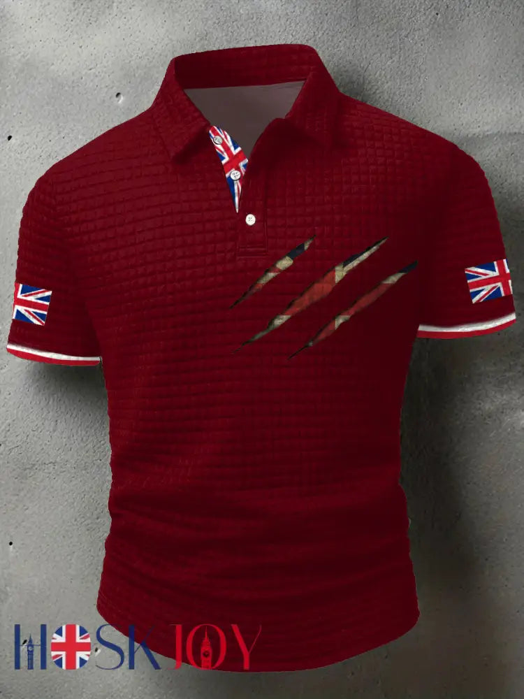 Men’s UK Flag Art Printed Casual Tops - Red / S