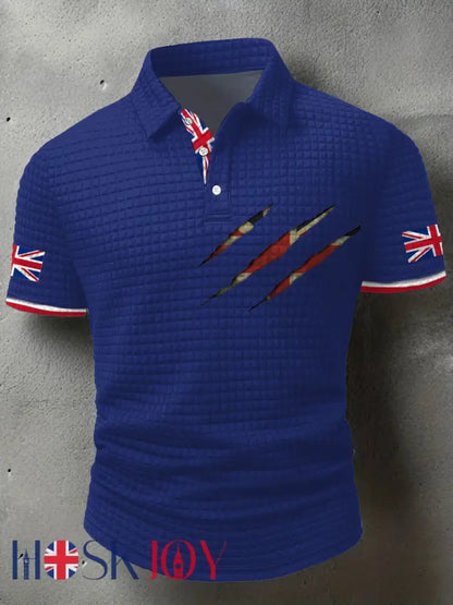 Men’s UK Flag Art Printed Casual Tops - Royal Blue / S
