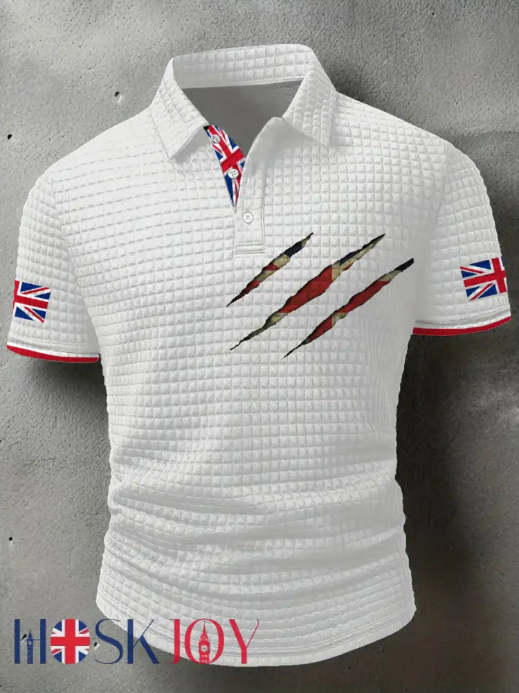 Men’s UK Flag Art Printed Casual Tops - White / S