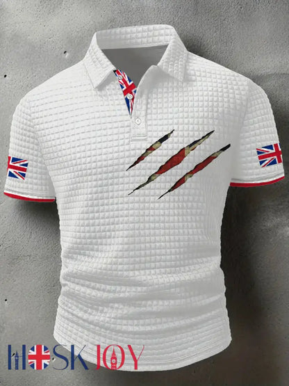 Men’s UK Flag Art Printed Casual Tops - White / S