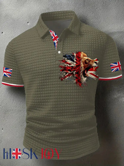 Men’s UK Flag Printed Casual Tops - Army Green / S
