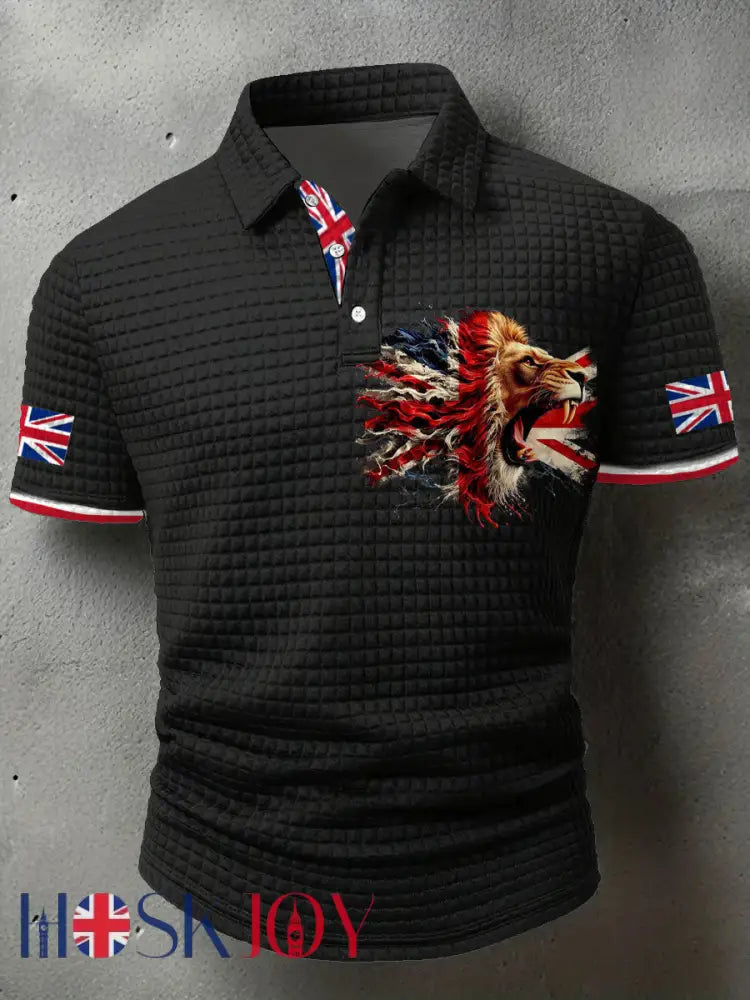 Men’s UK Flag Printed Casual Tops - Black / S
