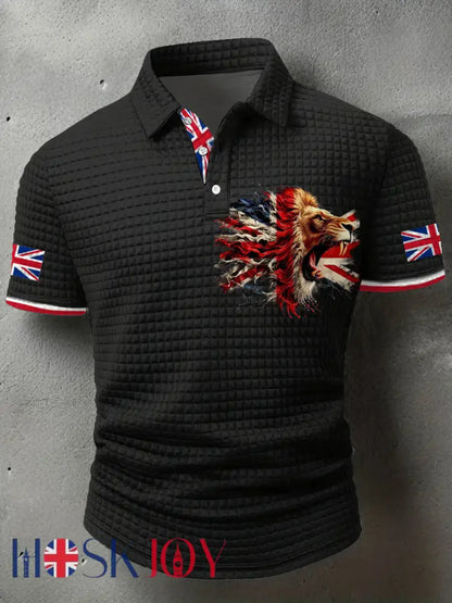 Men’s UK Flag Printed Casual Tops - Black / S