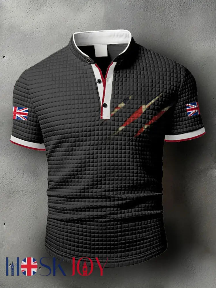 Men’s UK Flag Printed Casual Tops - Black / S