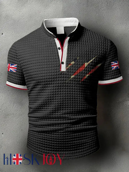 Men’s UK Flag Printed Casual Tops - Black / S