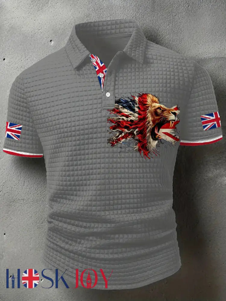 Men’s UK Flag Printed Casual Tops - Light Gray / S