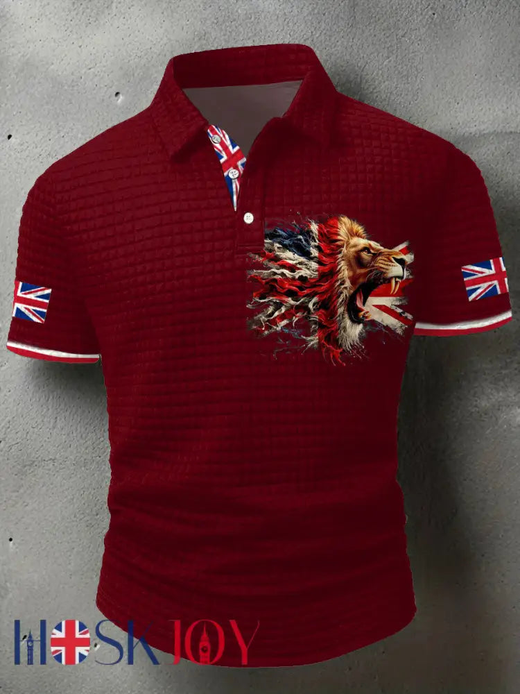 Men’s UK Flag Printed Casual Tops - Red / S