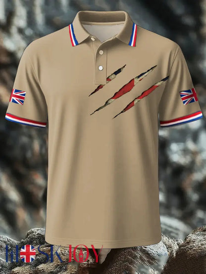 Men’s UK Flag Printed Polo Shirt - Khaki / S