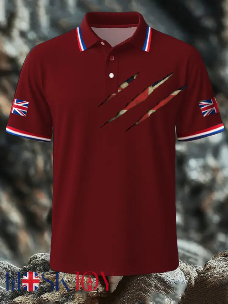 Men’s UK Flag Printed Polo Shirt - Red / S