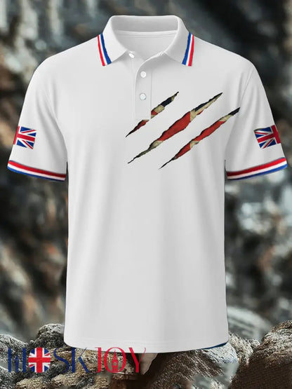 Men’s UK Flag Printed Polo Shirt - White / S