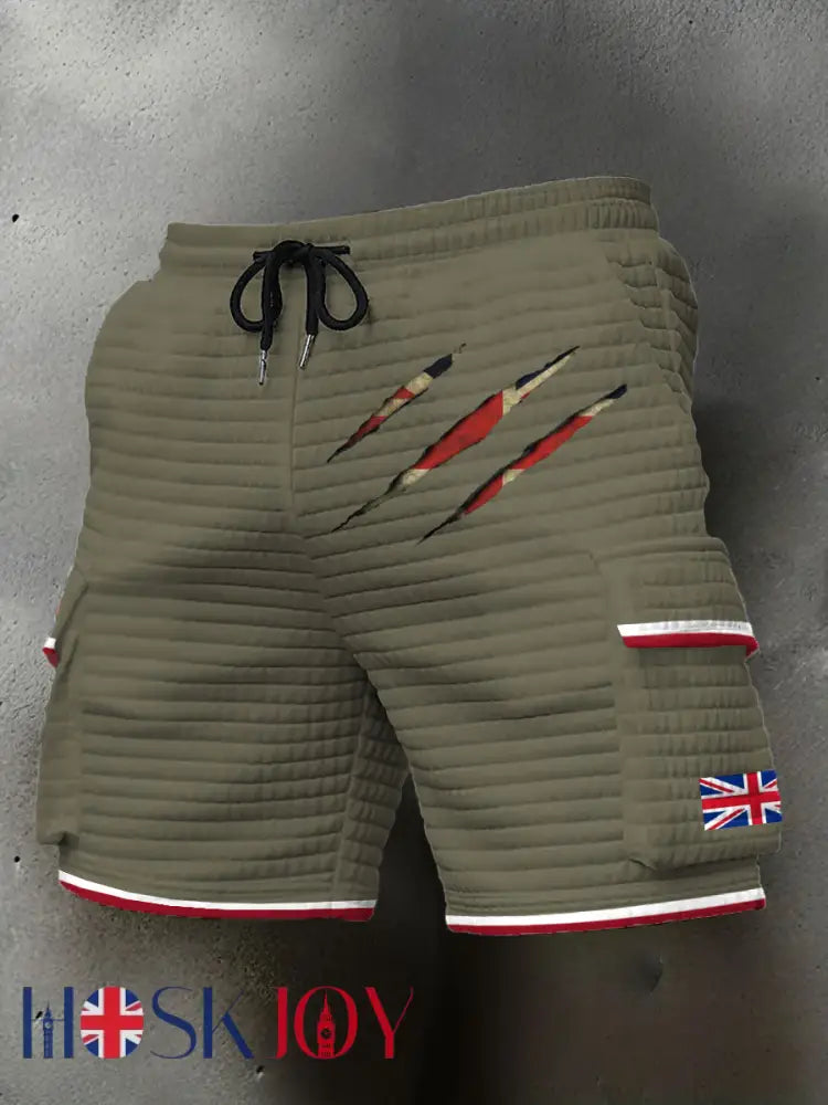 Men’s UK Flag Printed Shorts - Army Green / S