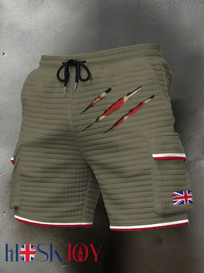 Men’s UK Flag Printed Shorts - Army Green / S