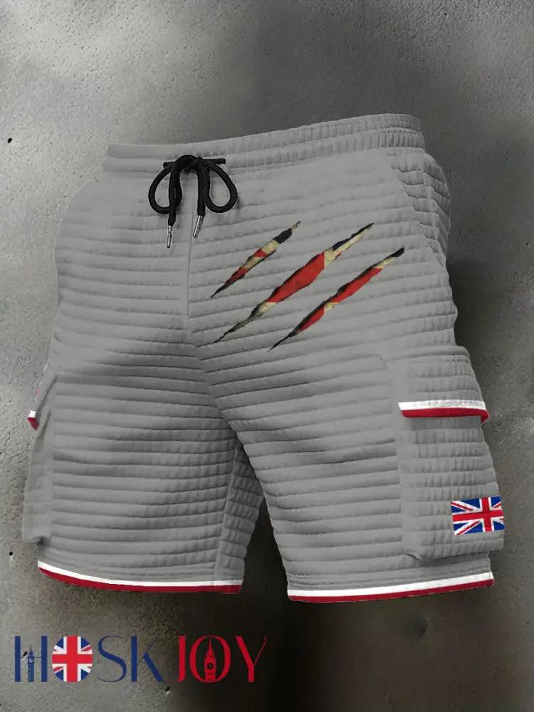 Men’s UK Flag Printed Shorts - Light Gray / S