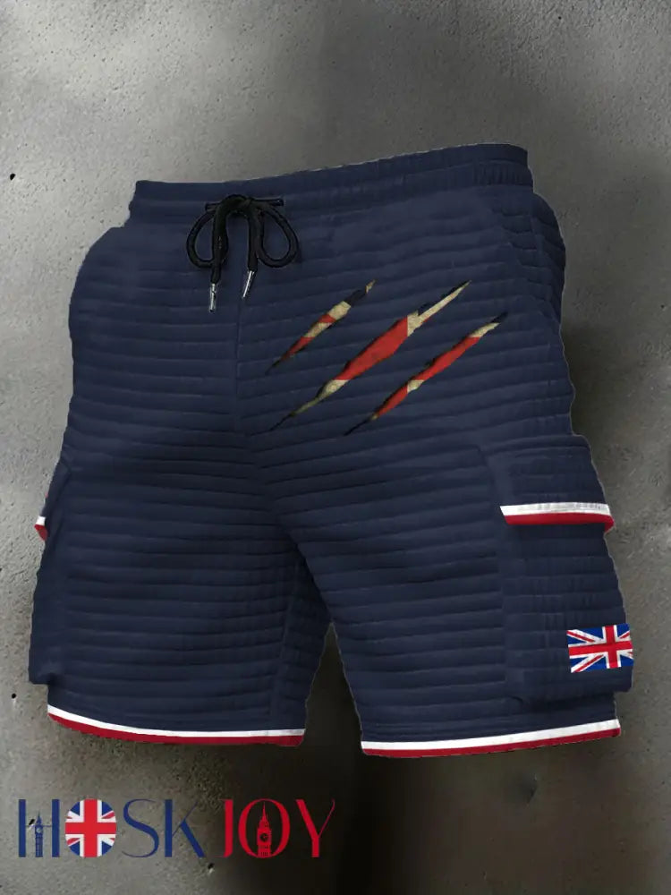 Men’s UK Flag Printed Shorts - Navy Blue / S