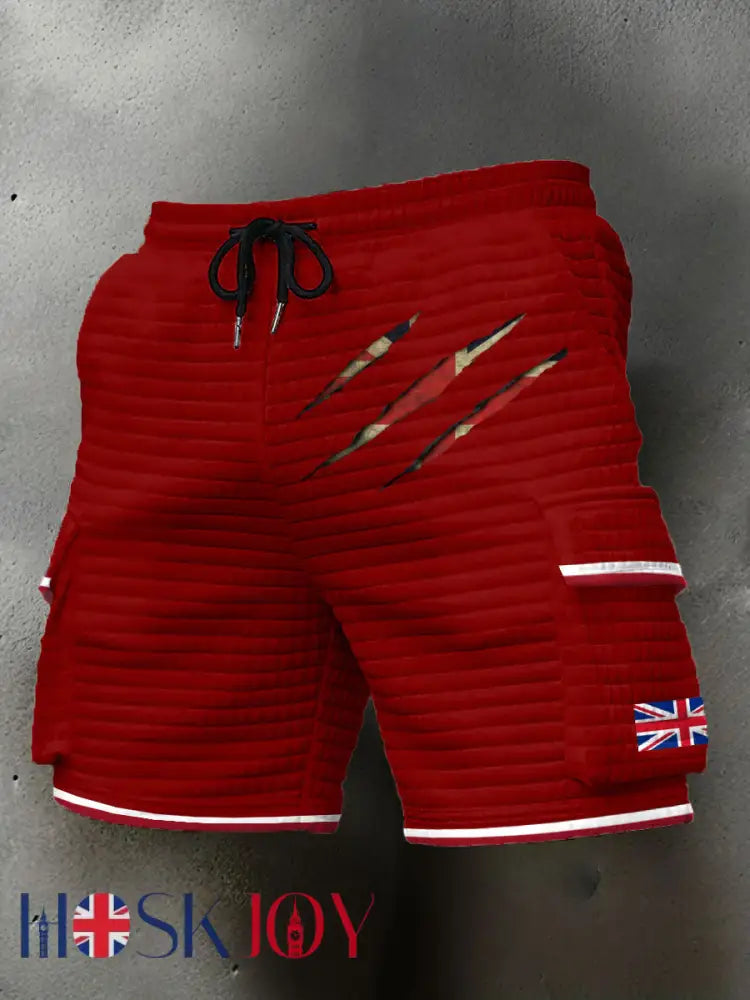 Men’s UK Flag Printed Shorts - Red / S