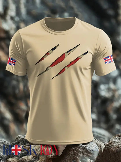 Men’s UK Flag Skull Printed T-shirt - Apricot / S