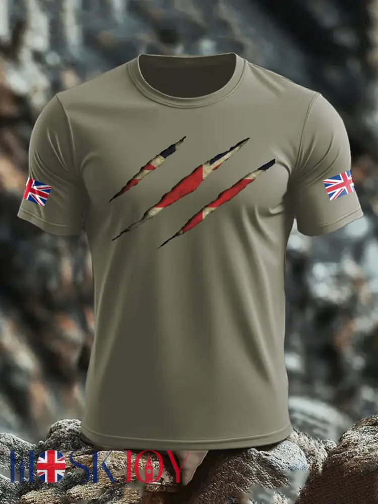 Men’s UK Flag Skull Printed T-shirt - Army Green / S