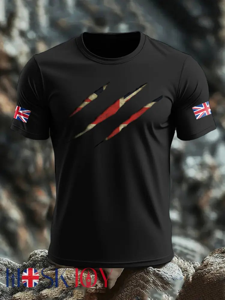 Men’s UK Flag Skull Printed T-shirt - Black / S