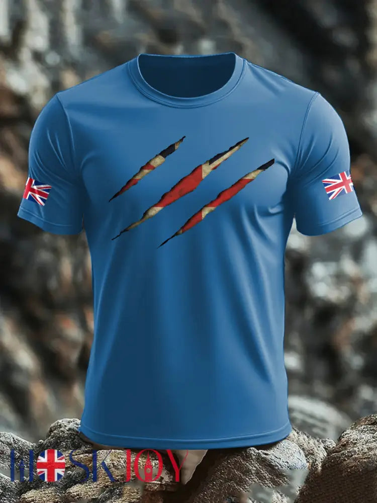 Men’s UK Flag Skull Printed T-shirt - Blue / S