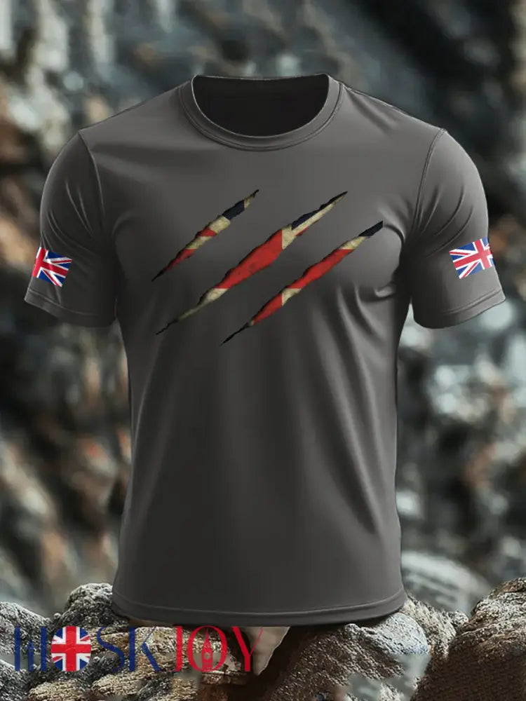 Men’s UK Flag Skull Printed T-shirt - Dark Gray / S