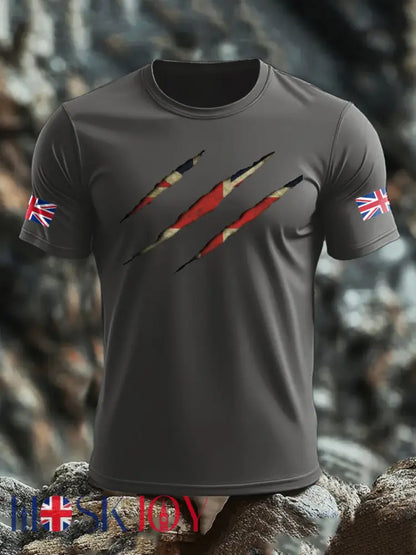 Men’s UK Flag Skull Printed T-shirt - Dark Gray / S