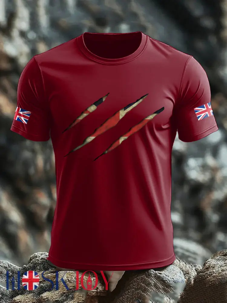Men’s UK Flag Skull Printed T-shirt - Deep Red / S