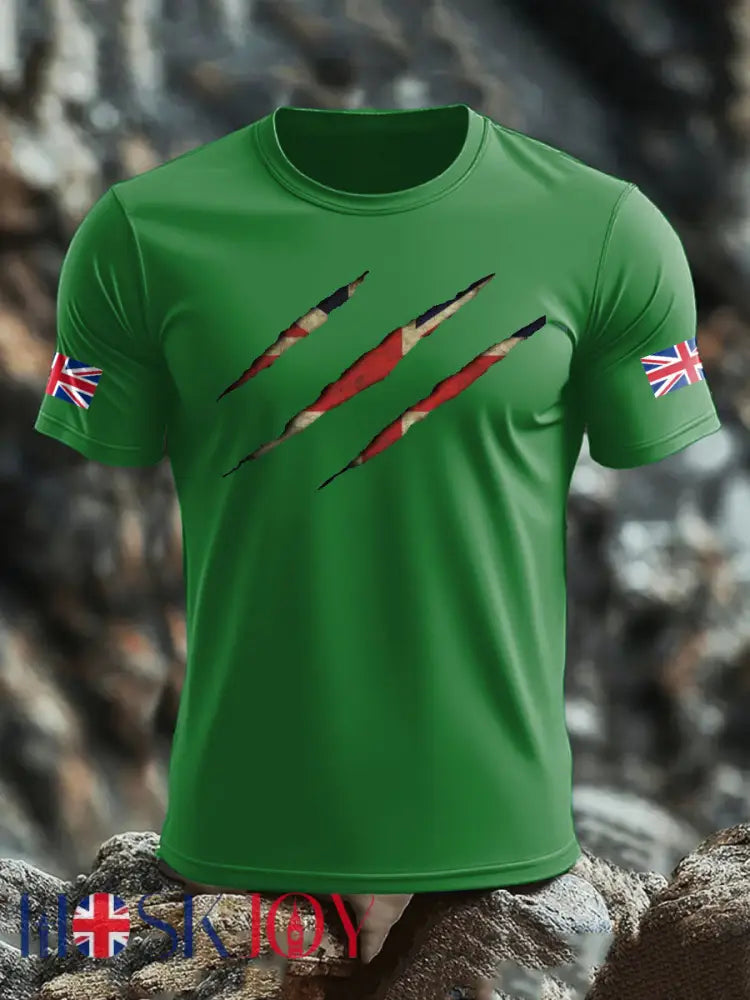 Men’s UK Flag Skull Printed T-shirt - Green / S