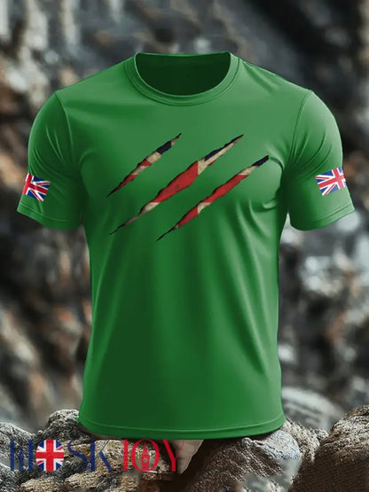 Men’s UK Flag Skull Printed T-shirt - Green / S