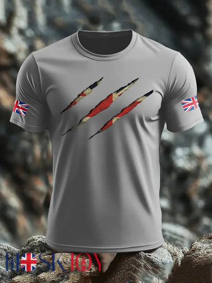 Men’s UK Flag Skull Printed T-shirt - Light Gray / S