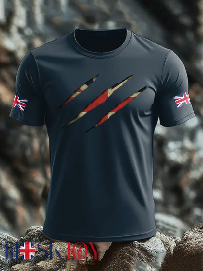 Men’s UK Flag Skull Printed T-shirt - Navy Blue / S