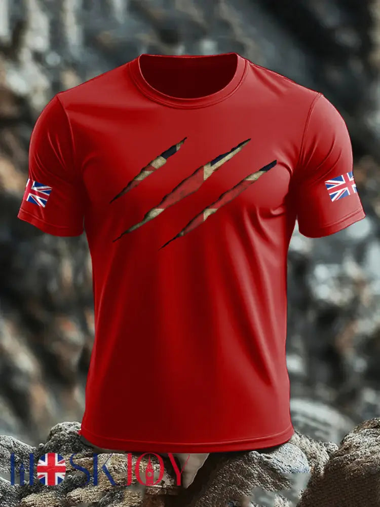Men’s UK Flag Skull Printed T-shirt - Pure Red / S