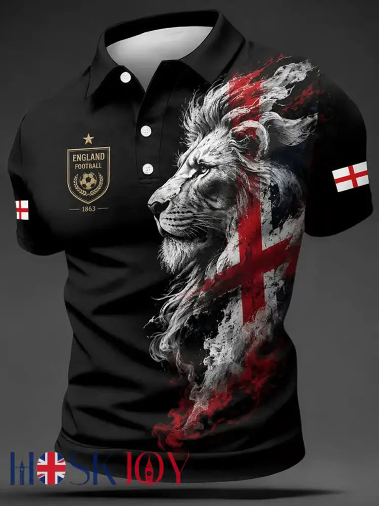 Men’s UK Football Lover England Printed polo shirt - Black / S
