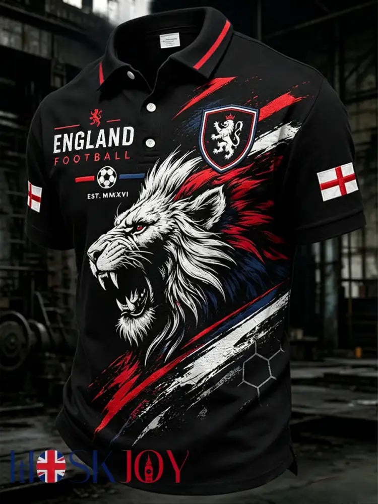 Men’s UK Football Lover England Printed polo shirt - Black / S