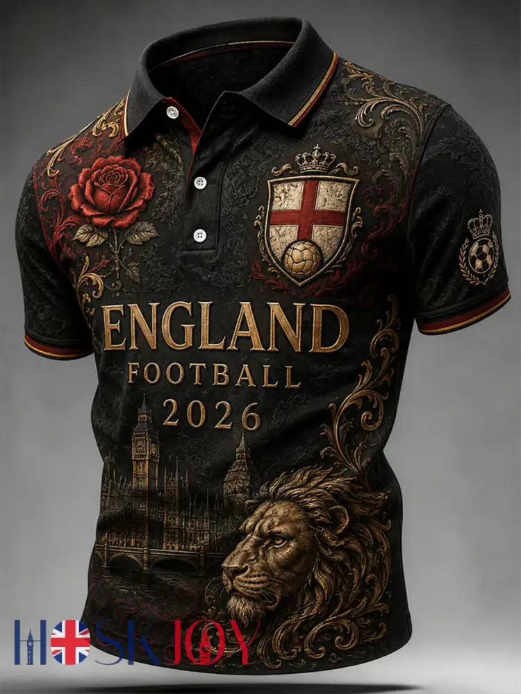 Men’s UK Football Lover England Printed polo shirt - Black / S