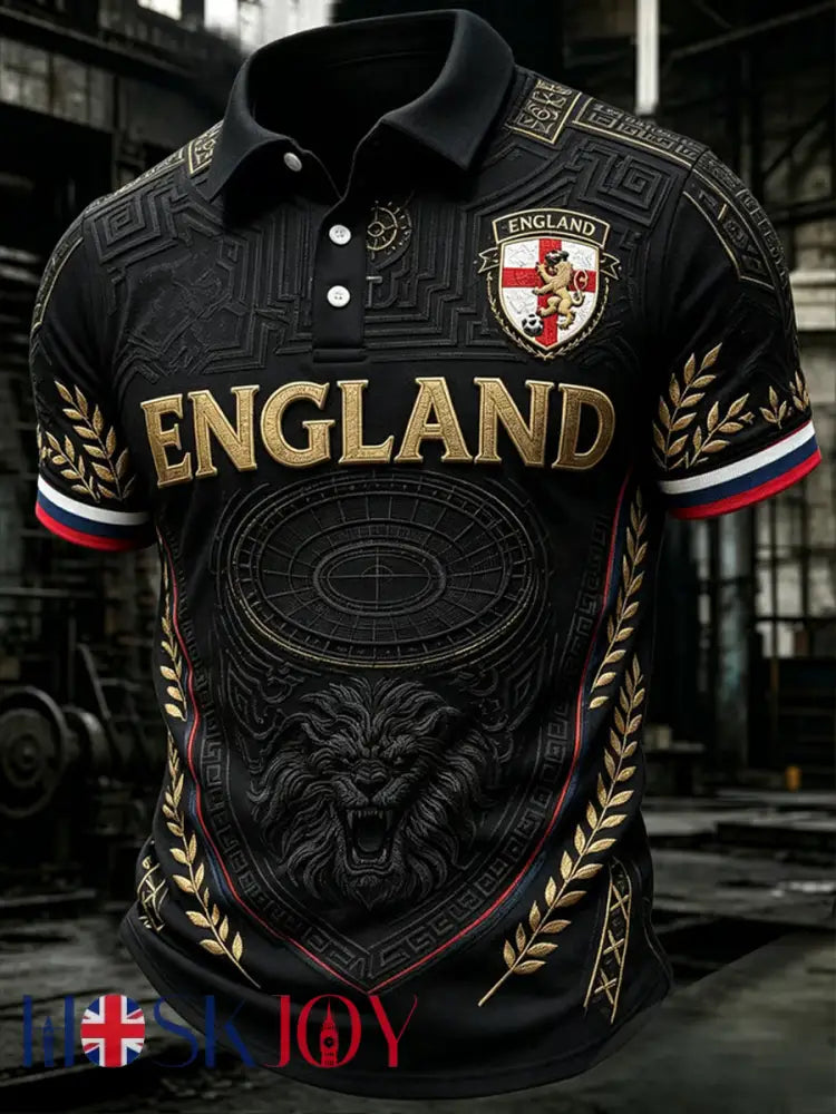 Men’s UK Football Lover England Printed polo shirt - Black / S