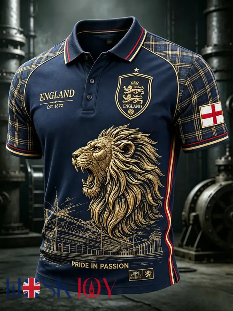 Men’s UK Football Lover England Printed polo shirt - Navy Blue / S