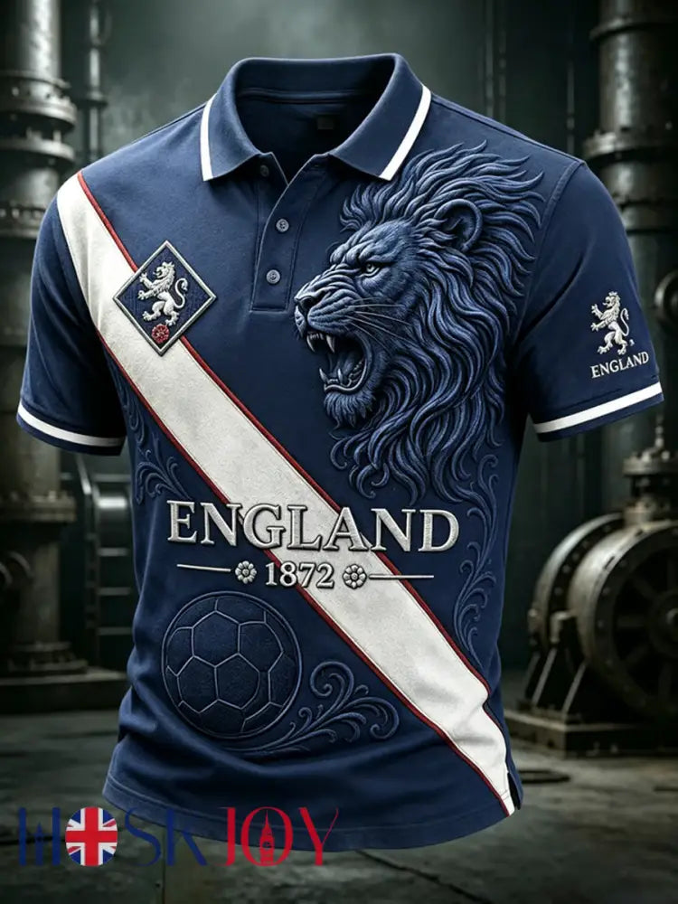Men’s UK Football Lover England Printed polo shirt - Navy Blue / S