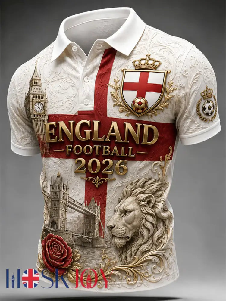 Men’s UK Football Lover England Printed polo shirt - White / S